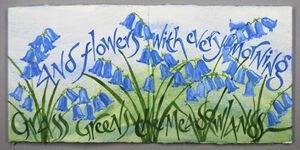 An illustration of bluebells with words laid over the top