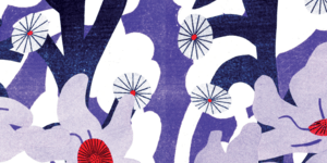 Graphic design of purple flowers