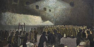 Painting of a wartime bunker.