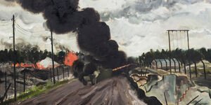 Painting of a plane crash.