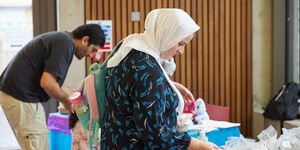 Woman looking at a stall