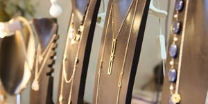 Image of a set of necklaces on display.