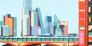 Colourful painting depicting the London skyline