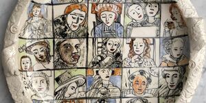 Ceramic design of a Zoom Meeting by Gail Altschuler.