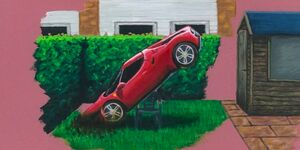 Painting of a car crash.