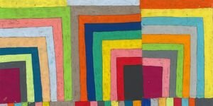 Colour painting of rainbow squares.