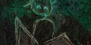 Painting of a stick figure.