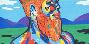 Colourful painting of a man.
