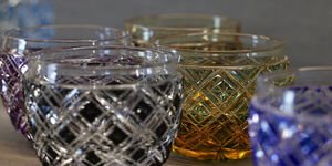 Image of a set of colourful glass cups.