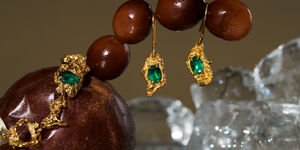 Image of golden emerald earrings