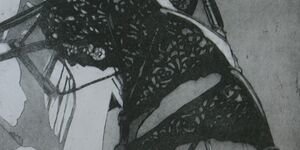 Painting of a spiral staircase.