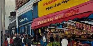 A painting of a South London shop.