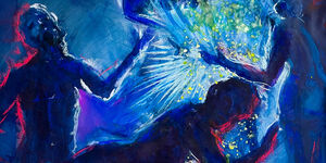 An image of four people standing in different positions.