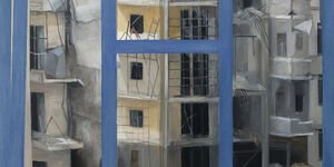 Painting of a building by Ellie Yannas.