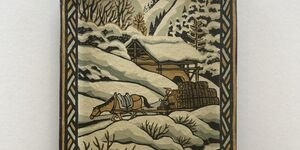 Image of a paper tray with a winter painted design