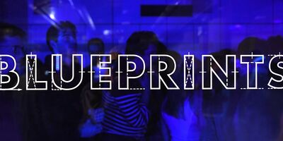 Banner of Blueprints with the logo and blue background.