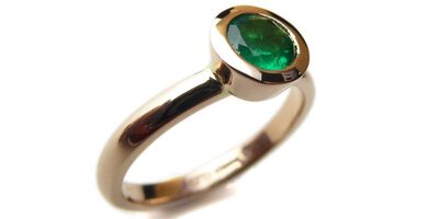 Image of an Emerald ring in a white background.