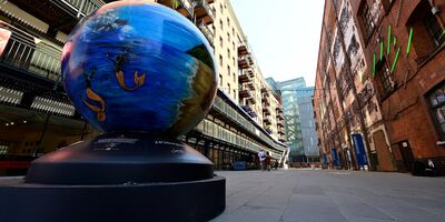 An image of the globe in the Courtyard.
