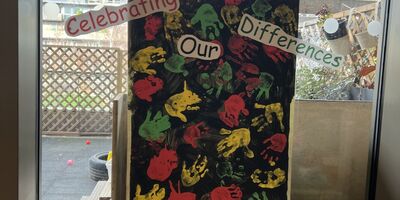 Nursery window display celebrating our differences