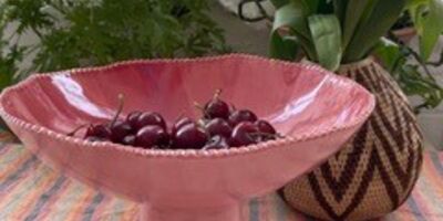 Pink ceramic bowl.