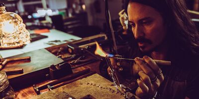 Matt Foster creating jewellery in his studio.