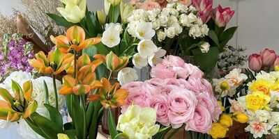 A range of flower bouquets in the studio.