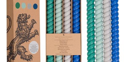 Image of a set of blue spiral candles.