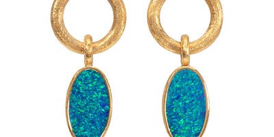 Image of a set of blue and gold earrings.