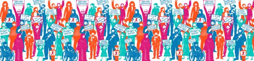 Diverse group of people holding placards against discrimination