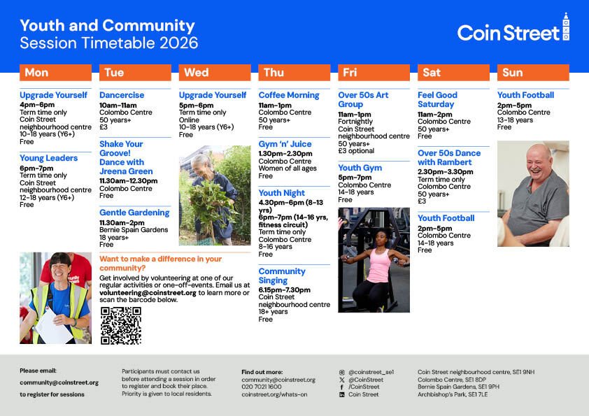 Youth and Community timetable: