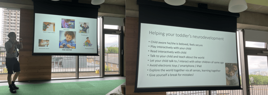 Presenter and slide on screen